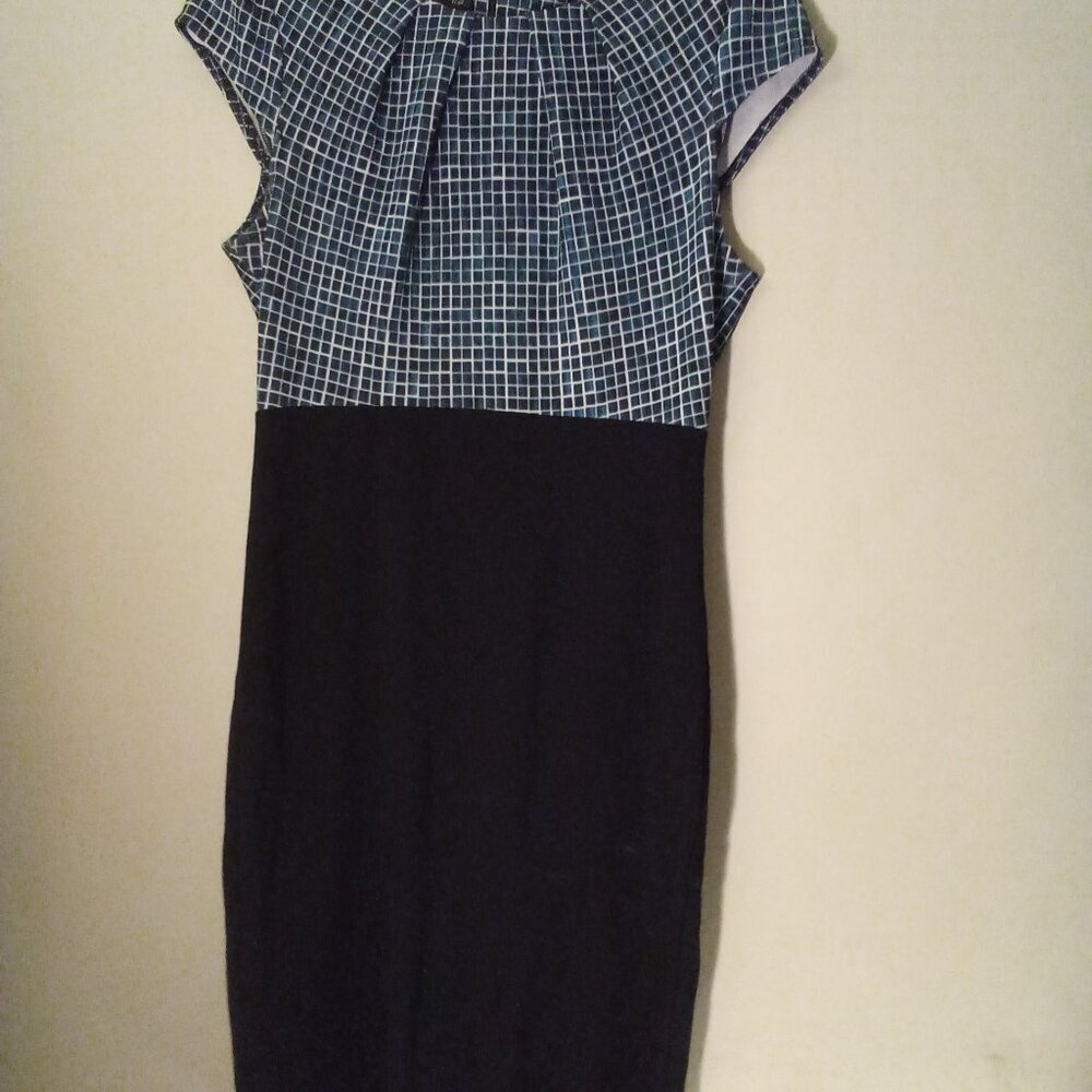 Homeyee Dress Women 8 Short Sleeve Plaid Teal Black - Picture 2 of 13